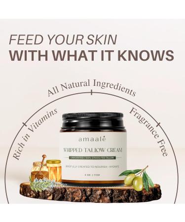 amaal 100% Grass-Fed Whipped Tallow Cream (Unscented) - Halal-Certified Beef Tallow for Skin with Organic Raw Honey Olive Oil & Vitamin E - Natural Face & Body Moisturizer for All Skin Types 4 oz - Buy Online on GoSupps.com
