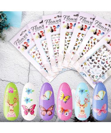12 Sheets Butterfly Nail Art Stickers - Self-Adhesive Flower Pattern Decals for Women & Girls | Colorful, Mixed Design Manicure Decorations - Buy Online on GoSupps.com