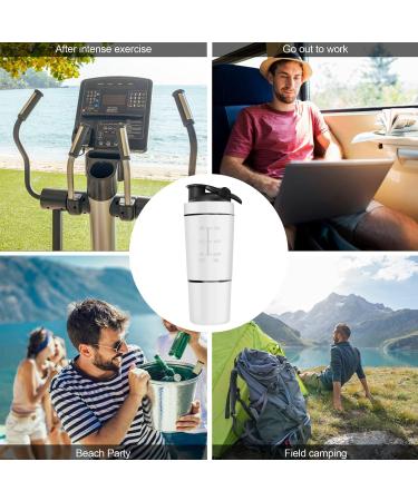 ROCKY&CHAO Stainless Steel Protein Shaker 700ml + 200ml - Double Wall Mixer with Powder Compartment & Ball - Ideal for Fitness & Sports (White) - Buy Online on GoSupps.com