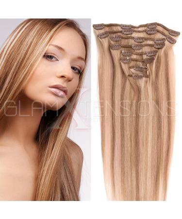 Clip in Extensions Real hair 8 Tressen cheap hair extension remy human hair real hair 8 tresse 20 clips smooth 50cm -70g #18/613 dark blonde/bright light blonde for hair sealing 50 cm (70 g) No.800 - 18/613 dark blonde/bright blonde
