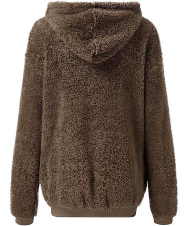 Warm Plush Hooded Winter Coat for Women | Zip Up Drawstring Jacket in Brown | Plus Size 5X-Large - Buy Online on GoSupps.com