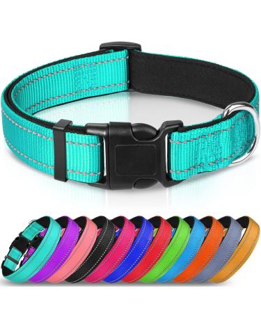 Joytale Reflective Dog Collar,12 Colors,Soft Neoprene Padded Breathable Nylon Pet Collar Adjustable for Small Medium Large Extra Large Dogs,5 Sizes Large (Pack of 1) Teal