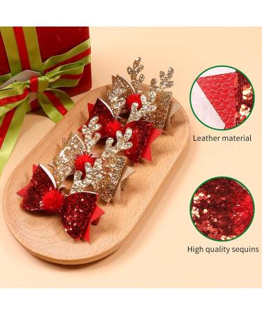  1/2/4 PIECES Toddler Deer Antler Hair Clips Reindeer Antlers Hair Bows For Girls Red Hair Bows Accessories To Wear Personalised Baubles 1 count (Pack of 1) Gold + Red - Buy Online on GoSupps.com