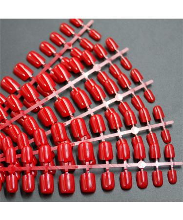 VIVID STELLA Artificial Nails 120 Pieces Short Fake Nails Nails To Stick On Red Color Tips Nails for Girls and Women Dark Red
