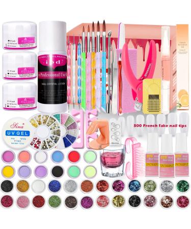 586 in 1 Acrylic Nail Kit with Everything, Nail Art 36 Colors Nail Powder Kit Beginner Professional Liquid Brush Glitter File French Tips, Gel Acrylic Nails Extension Nail Art Starter Kit