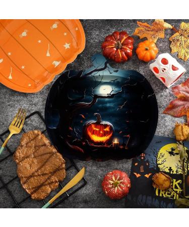 Fovolat Pumpkin Halloween Plates | Black Scary Pumpkin Paper Plates - 9Inch Pumpkin Shaped Dinner Platter Supplies for Autumn Tableware for Candy Treat Cake Snack - Buy Online on GoSupps.com