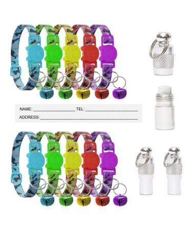 SKYRAISE Cat Collar with Bells 10pcs 7.5 -12.5'' Adjustable Kitten Collar with Breakaway Buckle Safety Cat Collars with 2x Anti-lost Name Tags for Small Pets Comes in 5 Vibrant Colors