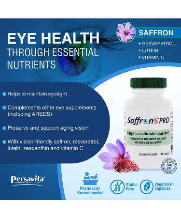 Persavita Saffron 2020-PRO Eye Health Supplement - Vision Support with Saffron, Resveratrol, Zeaxanthin & Lutein - 90 Vegetarian Capsules - Buy Online on GoSupps.com