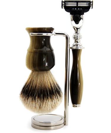 Haryali London 3 Edge Silver Tip Razor Set | Badger Brush & Stand for Men | Premium Grooming Essentials - Buy Online on GoSupps.com