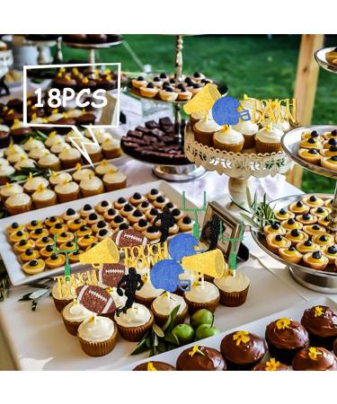 18pcs Glitter Dessert Cupcake Topper for Rugby Ball Super Bowl Touchdown Sport Game Day Theme Decor Supplies Men Boys Happy Birthday Party Decorations - Buy Online on GoSupps.com