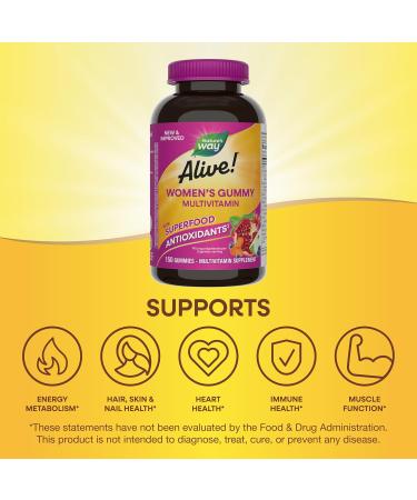 Nature's Way Alive! Women's Daily Gummy Multivitamins 16 Vitamins & Minerals Energy Metabolism* Hair Skin & Nails* Vegetarian Mixed Berry Flavored 150 Gummies (Packaging May Vary) Mixed Berry 150 Count (Pack of 1) - Buy Online on GoSupps.com
