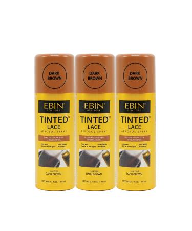 EBIN NEW YORK Tinted Lace Aerosol Spray - 3pack Dark Brown 2.7 Oz/ 80 mL for Wig Application Quick Dry Water Resistant Even Spray Matching Skin Tone Natural Look 2.7 Fl Oz (Pack of 3) Dark Brown