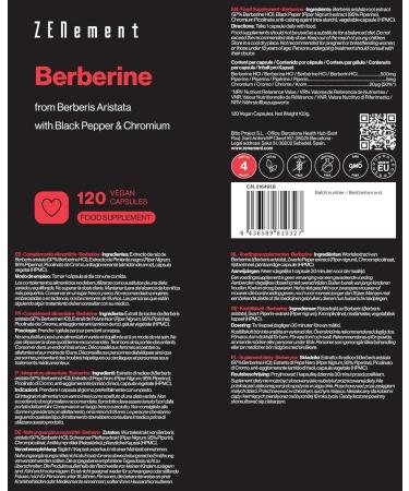 Berberine HCl - 4 Month Supply (120 Vegan Treating Capsules) - With Black Pepper and Natural Chrom - The Best Berberis Aristata Extract - Zenement - Buy Online on GoSupps.com
