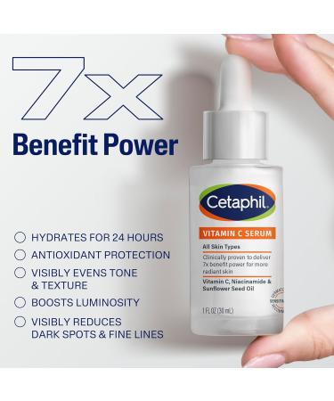 Cetaphil Vitamin C Serum Visibly Reduces Look of Dark Spots and Hyperpigmentation Formulated with Niacinamide Designed for Sensitive Skin Fragrance Free Dermatologist Tested 1oz - Buy Online on GoSupps.com