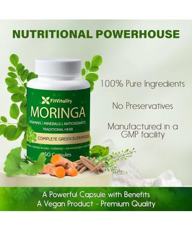 150 Veggie Moringa Premium Capsules Moringa Leaf Ginkgo Biloba Leaf Turmeric Extract Ashwagandha & Tulsi Holy Basil 100% Natural Herbal Blend. Premium Moringa 150 Count (Pack of 1) - Buy Online on GoSupps.com