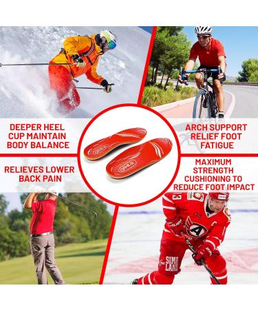 220lbs+ Arch Support Insoles for Plantar Fasciitis Relief | Comfort Shoe Inserts for Men & Women | Durable Orthotic Insoles for Flat Feet & Heel Spur | 290MM Size - Yunshan Red - Buy Online on GoSupps.com