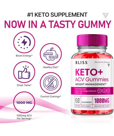 Bliss Keto ACV Gummies - Maximum Strength 1000MG Folic Acid & Apple Cider Vinegar Supplement | Keto Support & Weight Loss (60 Gummies - Buy Online on GoSupps.com