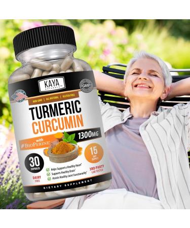 Kaya Naturals Turmeric with Bioperine - Mobility Support with 95% Standardized Curcuminoids - Curcumin - 1300mg Turmeric Capsules - 30 Capsules - Buy Online on GoSupps.com