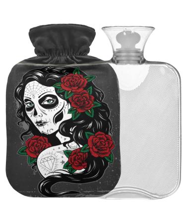 Naanle Rose Sugar Skulls Heat bottle MITEVED Transparent hot water bottle Handfoots Heating bags for pain relief heat and cold therapy 1L