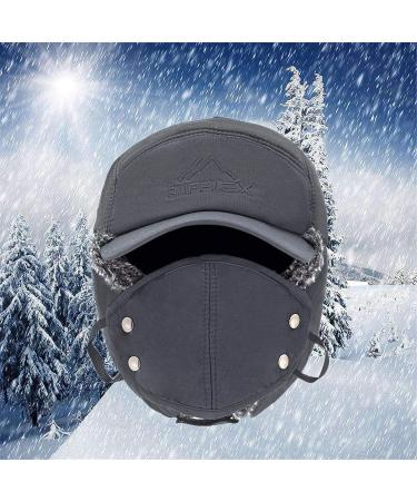 Men's Winter Trapper Hat with Mask | Warm Hunting Ski Ushanka | Black - Buy Online on GoSupps.com