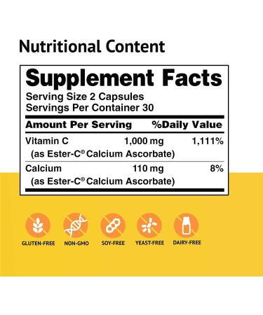 American Health Ester-C 500 mg - 60 Capsules - Immune Support & Antioxidant - Buy Online on GoSupps.com