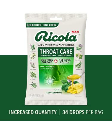 Ricola Max Cool Peppermint Throat Care 34 Count Cough Suppressant Drops for Soothing Relief - Buy Online on GoSupps.com