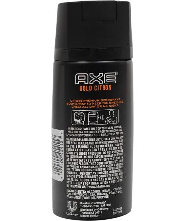Axe Gold Citron Body Spray Set - Cool Citrus & White Woods Scent - All-Day Fresh - 4oz (Pack of 2) - Buy Online on GoSupps.com