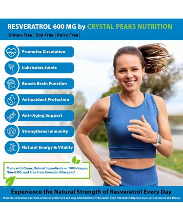 CRYSTAL PEAKS NUTRITION 100% Natural Resveratrol Supplement - Trans-Resveratrol Supports Aging - Antioxidants Supplement Promotes Immune System & Joint Support (60 Capsules) - Buy Online on GoSupps.com