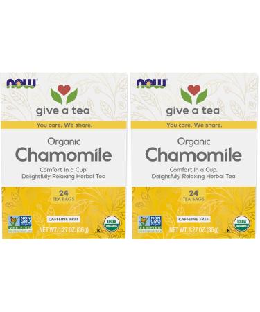 NOW Foods Chamomile Tea Comfort in a Cup Relaxing and Caffeine-Free Non-GMO Premium Unbleached Tea Bags with No-Staples Design 24-Count (Pack of 2)