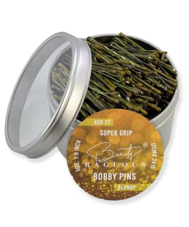 Super Grip Blonde Bobby Pins - 400 Ct Approx - Handy Reusable Tin 400 Count (Pack of 1)