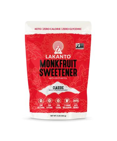 Lakanto Classic Monk Fruit Sweetener with Erythritol - White Sugar Substitute, Zero Calorie, Keto Diet Friendly, Zero Net Carbs, Baking, Extract, Sugar Replacement (Classic White - 3 lb) Classic White 3 Pound (Pack of 1)