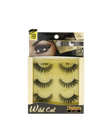 EBIN NEW YORK Cattitude 3D Lash 3 Pair – Wild Cat 3D Lash Super Soft Fin Tapered Fibers Widen Eyes Seamless & Natural Look Reusable Wild Cat - Mia