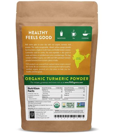 Organic Turmeric Root Powder w Curcumin - Lab Tested, 100% Raw from India - 16oz Resealable Bag by FGO - Buy Online on GoSupps.com