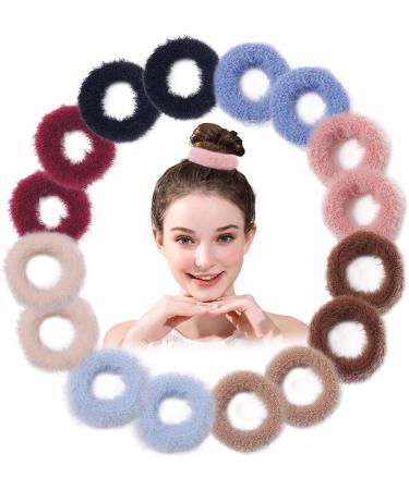 Rlanos Ponytail Elastics Small Hair Ties Rubber Bands Styles Scrunchie Fashion Hair Rubber for Girl's and Women's (Multicolor) Each color (Fluffy Fur Elastic Bands (12))