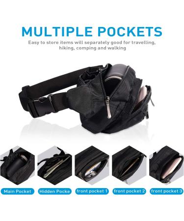 Oxpecker Waterproof Fanny Pack with Rain Cover - Black Hip Bum Bag for Men & Women | Ideal for Workout, Travel, Running, Hiking, Cycling - Buy Online on GoSupps.com