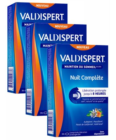 VALDISPERT - FULL NIGHT - Sleep maintenance - Extended release up to 8 hours - Pack of 3 Boxes of 30 Tablets
