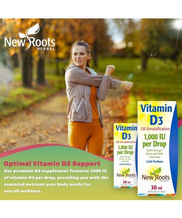 New Roots Herbal - Vitamin D3 Drop - 30ml - Vitamin D3 1000IU Cholecalciferol - Vitamin D3 Supplement - Healthy Bones Healthy Teeth and Immunity Support - Vit D3 1000 IU - Buy Online on GoSupps.com