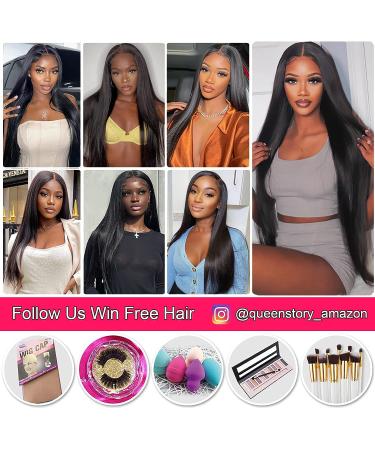 Queen Story 26 Inch Lace Front Human Hair Wig 13x4 Straight 180% Density HD Transparent Lace Frontal for Black Women - Natural Color | Pre Plucked with Baby Hair - Buy Online on GoSupps.com