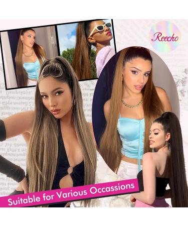 REECHO 28 Long Straight Dark Brown Synthetic Drawstring Ponytail Extension for Women - Buy Online on GoSupps.com