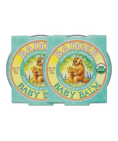 Badger - Baby Balm, Chamomile & Calendula, Certified Organic Baby Balm, Cradle Cap Balm for Babies, Baby Rash Balm, Baby Skin Care, 0.75 oz - 2 pack 0.75 Ounce (Pack of 2)