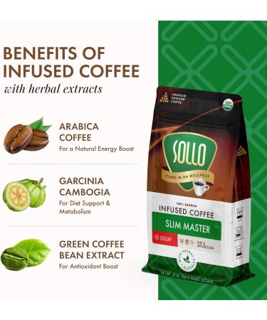 Sollo Slim Decaf Ground Coffee - Infused Blend Dark Roast Bold & Smooth 100% Arabica Specialty Grounds 12 oz - Buy Online on GoSupps.com