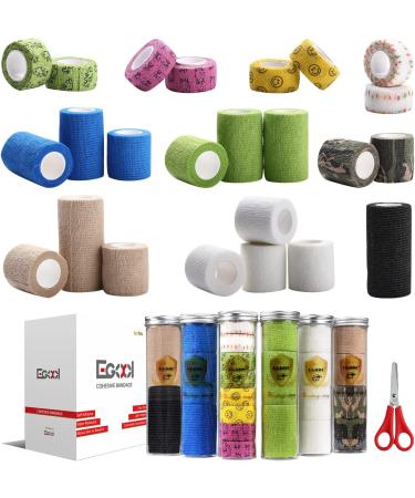 Elastic Cohesive Bandages - 24 Rolls X 5 Yards Self Adhesive Wrap for First Aid & Vet Use | Colorful & Versatile - Buy Online on GoSupps.com