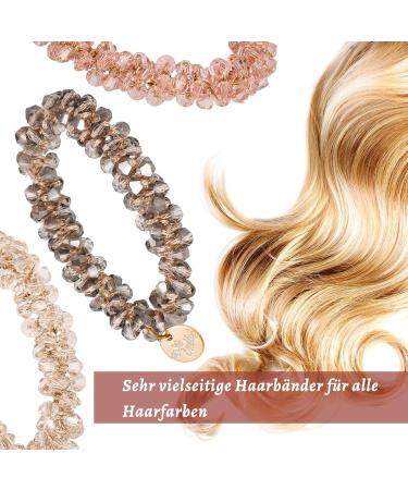Olyee 4-Piece Scrunching Crystal Hair Tie Set | Pearl Elastic Hair Ties for Women & Girls | Stylish Ponytail Jewelry in Gray & Pink - Buy Online on GoSupps.com