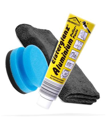 Detailed mate polish bundle with 150ml XXL Tube |Elster gloss Aluminum polishing paste + detailed mate Premium Microfiber cloth + sponge |Clean polish and preserve aluminum surfaces Aluminum Polier paste + accessories