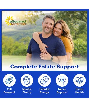 aSquared Nutrition L Methylfolate Plus Methyl B12 - Methylated Folate Supplement for Women & Men - 5-MTHF (Active Vitamin B9) 1000 mcg & B-12 1mg - B Complex - 60 Capsules - Buy Online on GoSupps.com