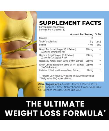 Morning Fat Burner Gummies for Weight Loss | Thermogenic Belly Fat Burner for Men & Women | Green Tea Garcinia Green Coffee Bean | Appetite Suppressant & Metabolism Booster | 60 Gummies - Buy Online on GoSupps.com