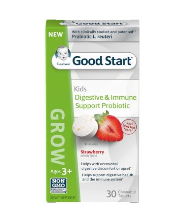 Gerber Good Start Grow Kids Digestive & Immune Support Probiotic   Ages 3+ Strawberry 30 Chewable Tablets