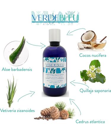 Verdebleu - 99% Natural Face Wash - Aloe Vera Cedarwood Vetiver. No Sulfates/Parabens No Soap. pH 5.5 Sensitive Skin. We Donate 5% of Profit to Save the Rainforest. 250ml - Buy Online on GoSupps.com