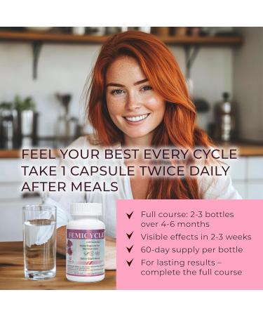 FEMICYCLE Herbal Supplement for Women PMS Hormonal & Menstrual Cycle Support Lodh Tree Ashoka Asparagus Licorice & Turmeric Period Wellness Formula 120 Vegan Capsules - Buy Online on GoSupps.com