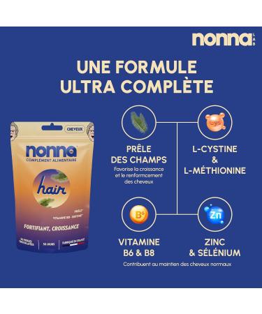 NONNA LAB - Hair - Strength Growth & Vitality - Hair Food Supplements - Vitamin B6 & Biotin - Zinc & Selenium - 1 Month Cure - 30 Chocolate Beads - Made in France - Buy Online on GoSupps.com